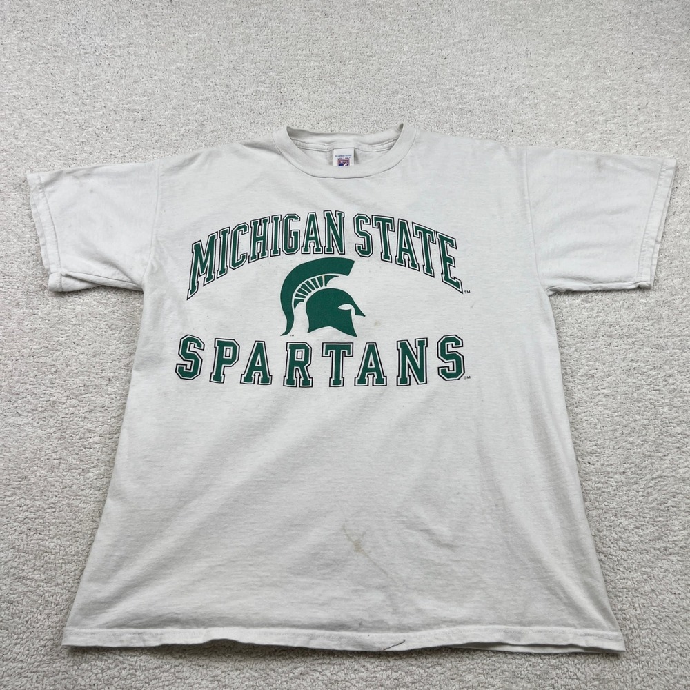 Vintage Michigan State Spartans Logo 7 Shirt Mens Large White Green 90s MSU Tee